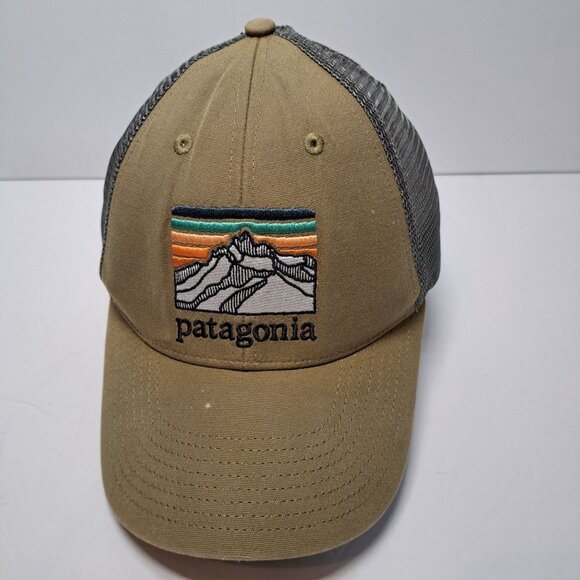 Patagonia Trucker Hat Snapback Cap Tan/Gray Mesh Adjust Embroidered Logo - Picture 2 of 12